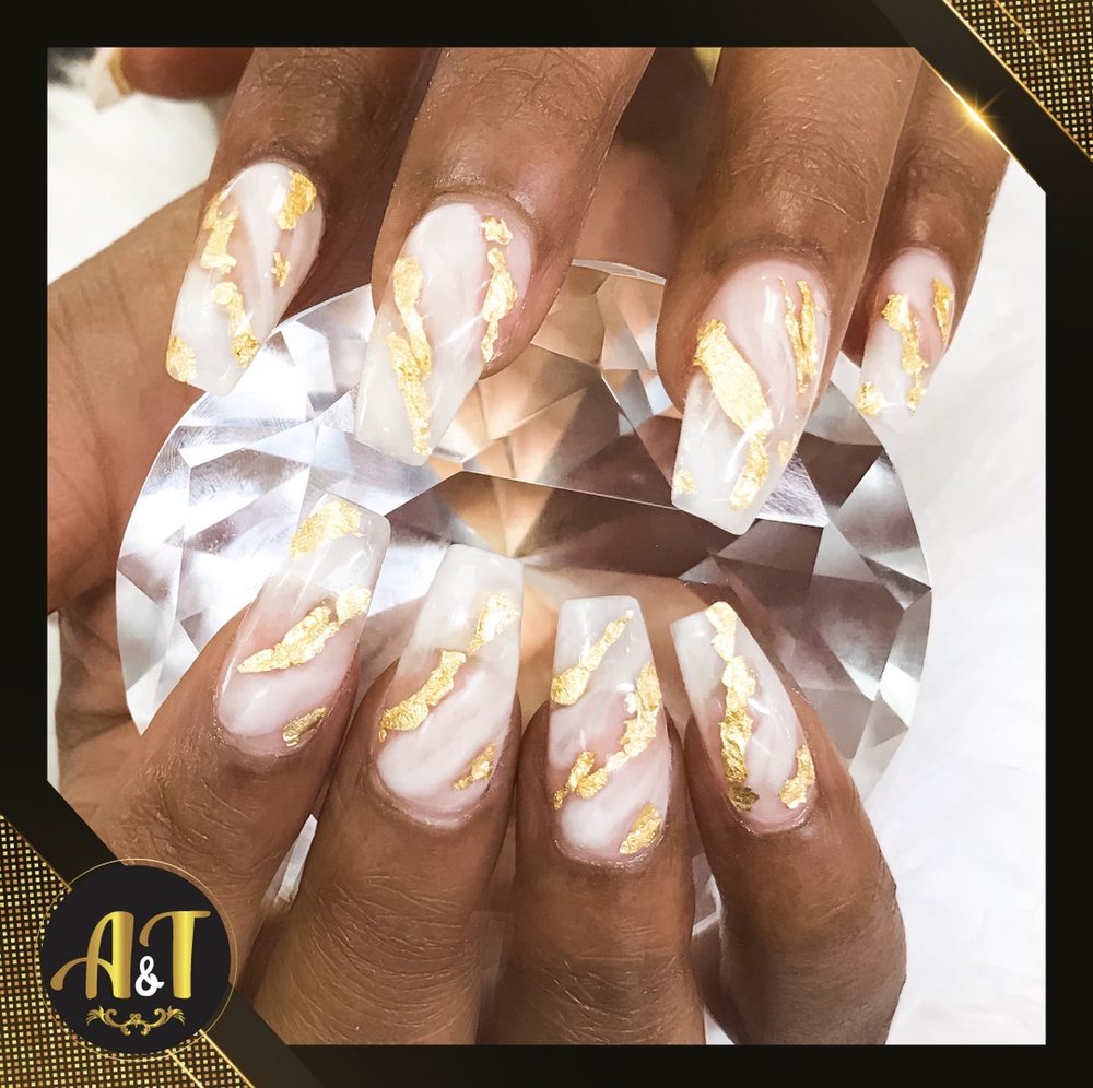 Acrylic nails with gold leaf